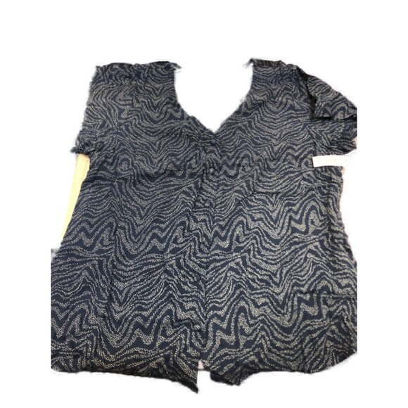 GoodThreads Fluid Twill Marble Navy Wave Covered-Button Short-Sleeve Shirt Sz L - Picture 5 of 5